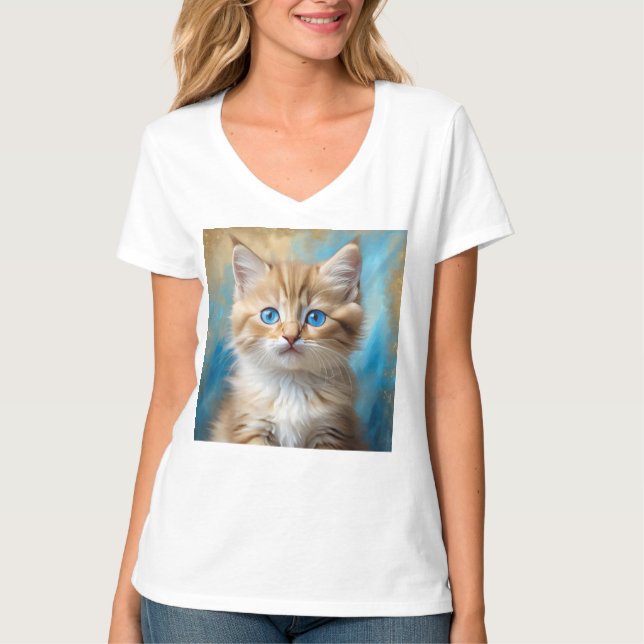 Cute Adsible Cat Porträtt T Shirt (Framsida)