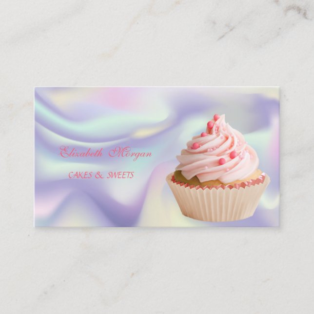 Cute Adsible Elegant Cupcoa Bakery HoloGraph Visitkort (Framsida)