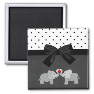 Cute Adsible Elephants,Polka dots,Black Bow Magnet