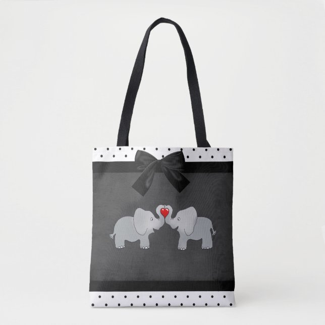 Cute Adsible Elephants,Polka dots,Black Bow Tygkasse (Framsida)