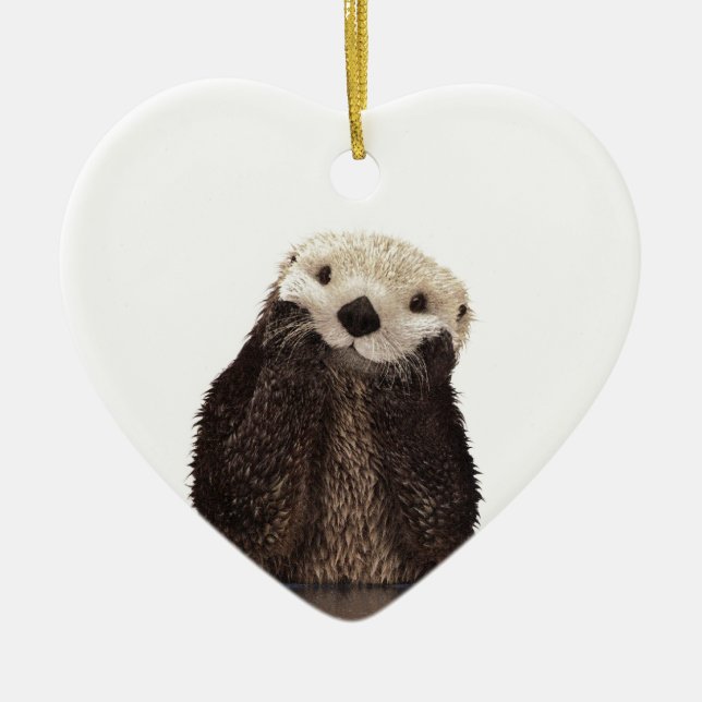 Cute Adsible Fluffy Otter Animal Julgransprydnad Keramik (Framsidan)