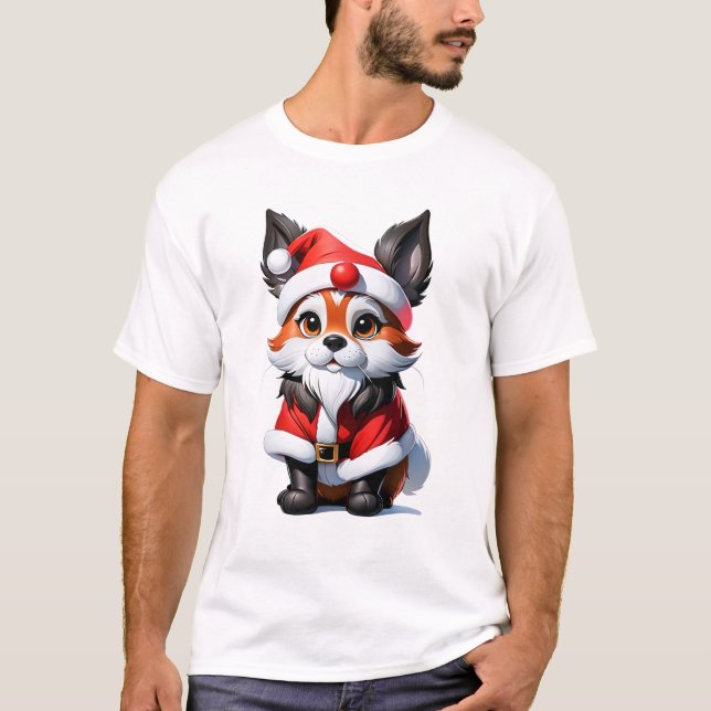 Cute adsible Fox Jultomten | AI Art T Shirt (Framsida)