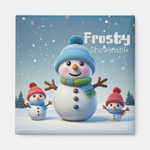 Cute Adsible Frosty-Snögubbar i Kall Winter Magnet