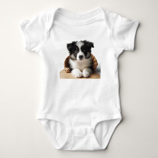 Cute Adsible Gräns Collie Puppy Hund T Shirt (Framsida)