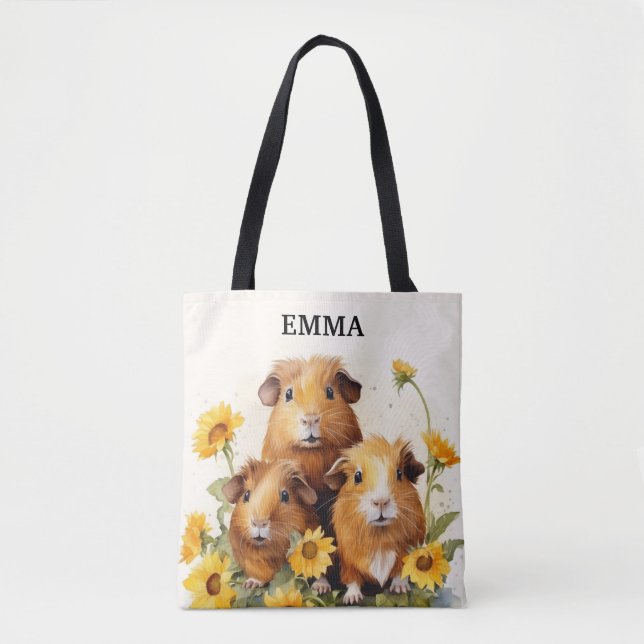 Cute Adsible Guinea Grisar med Flowers egna namn Tygkasse (Framsida)