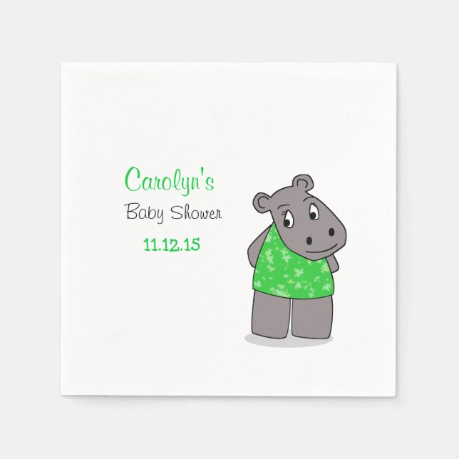 Cute Adsible Hippo/Grönt Dress Napkin Pappersservett (Framsidan)