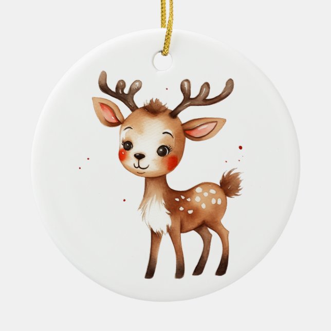 Cute Adsible jul Helgdag Reindeer 2 Julgransprydnad Keramik (Framsidan)