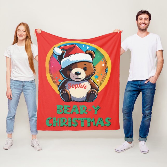 Cute Adsible Kawaii Chibi Bear-y-julbjörn Fleecefilt (På plats)