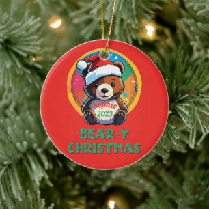 Cute Adsible Kawaii Chibi Bear-y-julbjörn Julgransprydnad Keramik