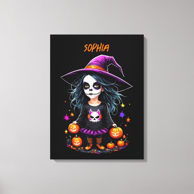 Cute Adsible Kawaii Halloween Witch Canvastryck (Framsida)