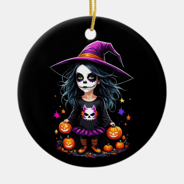 Cute Adsible Kawaii Halloween Witch Julgransprydnad Keramik (Framsidan)