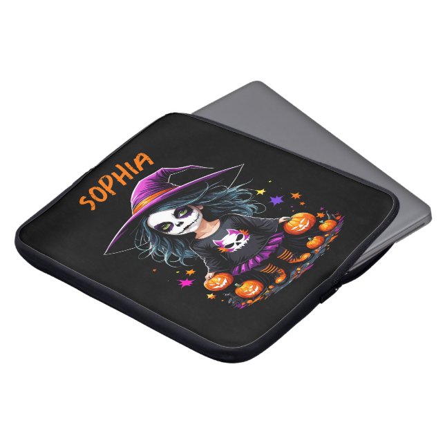 Cute Adsible Kawaii Halloween Witch Laptop Fodral (Framsida topp)