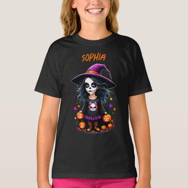 Cute Adsible Kawaii Halloween Witch T Shirt (Framsida)