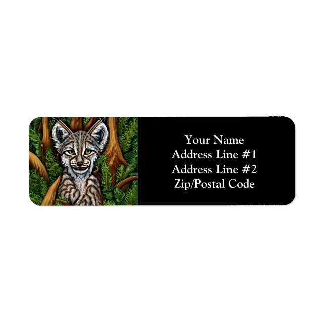 Cute Adsible Little Lynx Kitten Returadress Etikett (Framsidan)