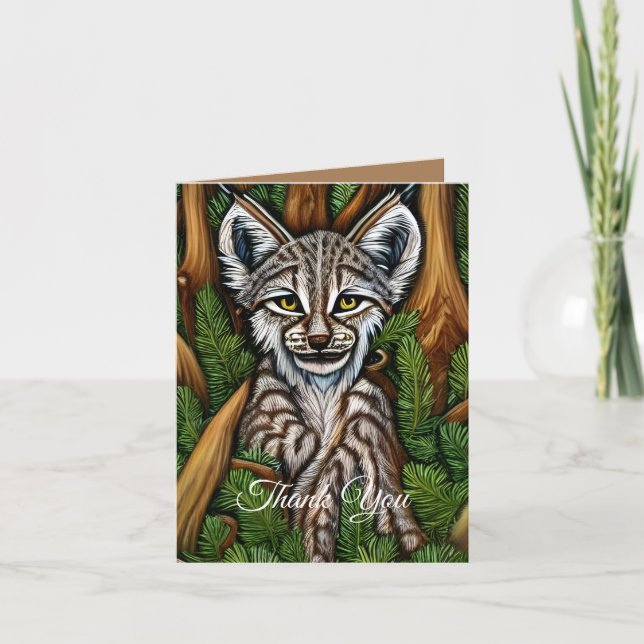 Cute Adsible Little Lynx Kitten Tack Kort (Framsida)