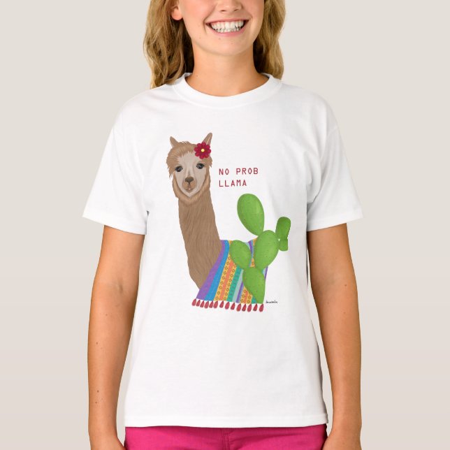 Cute Adsible Llama No Prob-Llama Blommigt Peru T Shirt (Framsida)