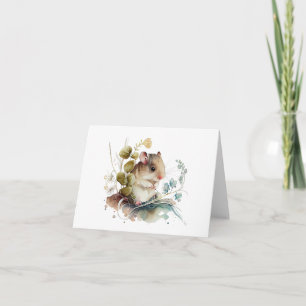 Cute Adsible Mouse with Flowers BLANK Kort