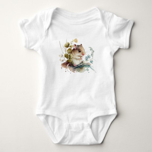 Cute Adsible Mouse with Flowers T Shirt (Framsida)