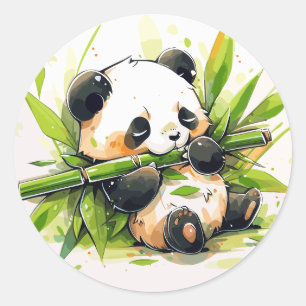 Cute Adsible Panda Eating Bamboo Shoots Runt Klistermärke