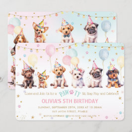 Cute Adsible Pawty Hund Puppy Födelsedagsfest Inbjudningar