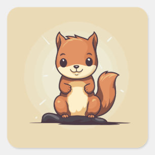 Cute Adsible Simple Lycklig Kawaii Squirrel Fyrkantigt Klistermärke