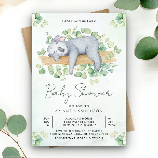 Cute Adsible Sleeping Koala Bear Baby Shower Inbjudningar (Skapare uppladdad)
