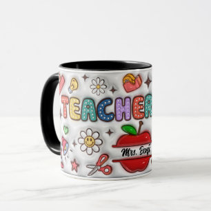Cute Adsible Teacher Namn 3D Inflated look Design Mugg