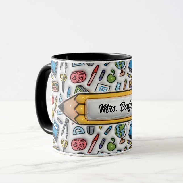Cute Adsible Teacher Namn 3D Inflated look Design  Mugg (Framsida vänster)
