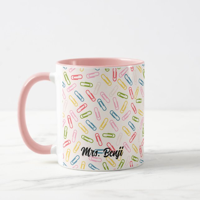 Cute Adsible Teacher Namn Paperclip Mönster Mugg (Vänster)