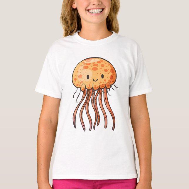Cute Adsible Tecknad Jellyfish T Shirt (Framsida)