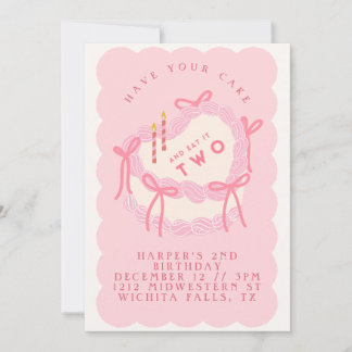 Cute Adsible Vintage Heart Cake Second Birday Inbjudningar