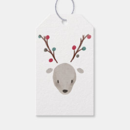 Cute Adsible Watercolor Hjort Reindeer Presentetikett