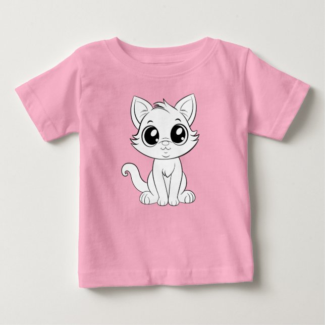 Cute Adsible White Cat T Shirt (Framsida)