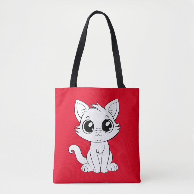 Cute Adsible White Cat Tygkasse (Framsida)