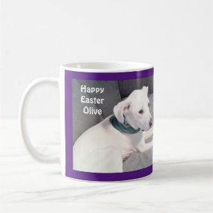 Cute Adsible White Puppy Hund Lila Påsk Gift Kaffemugg