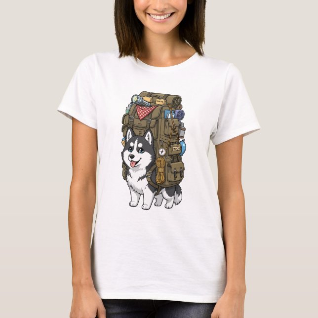 Cute Adventure Husky Dog Carrying Oversize T Shirt (Framsida)