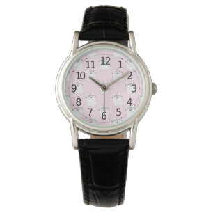 Cute Adverse Rosa White Cats Kittens Mönster Armbandsur