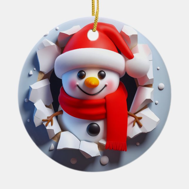 Cute Adworthy Snögubbe brinner igenom Julgransprydnad Keramik (Framsidan)