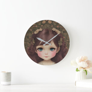 Cute Adworthy Vintage Stil Chibi Kawaii Girl Art Stor Klocka