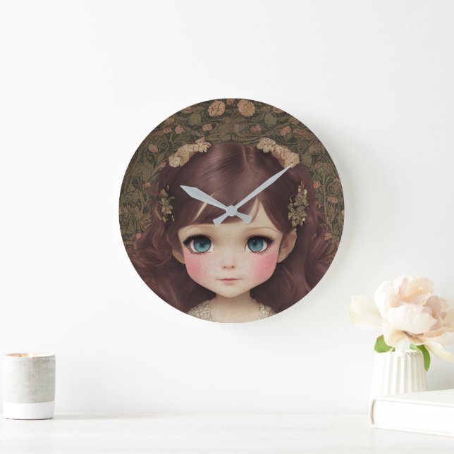 Cute Adworthy Vintage Stil Chibi Kawaii Girl Art Stor Klocka (Hem)