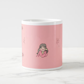 Cute Aesthetic Girl Illustration Pink Coffee Mug Jumbo Mugg