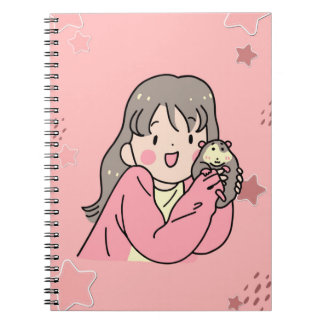 Cute Aesthetic Girl Illustration Pink Spiral Noteb Anteckningsbok