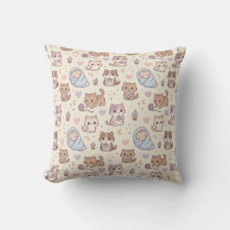 Cute Aesthetic Kitten Pattern Throw Pillow - Cozy  Kudde