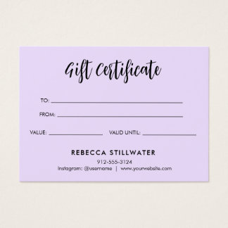 Cute Aesthetic Minimalist Simple Lila Gift Card Visitkort