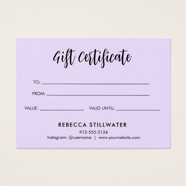 Cute Aesthetic Minimalist Simple Lila Gift Card Visitkort (Framsidan)