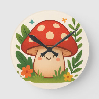 Cute Aesthetic Mushroom Wall Clock Rund Klocka
