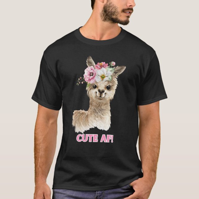 Cute AF! Vattenfärg Llama Design T Shirt (Framsida)