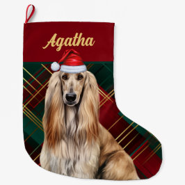 Cute Afghan Hound Dog Holiday Plaid Personalized Stor Julstrumpa
