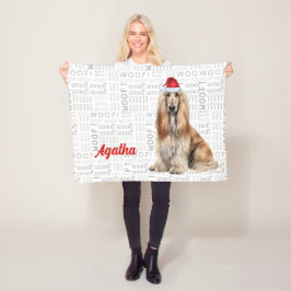 Cute Afghan Hound Dog with Name Christmas Holiday Fleecefilt