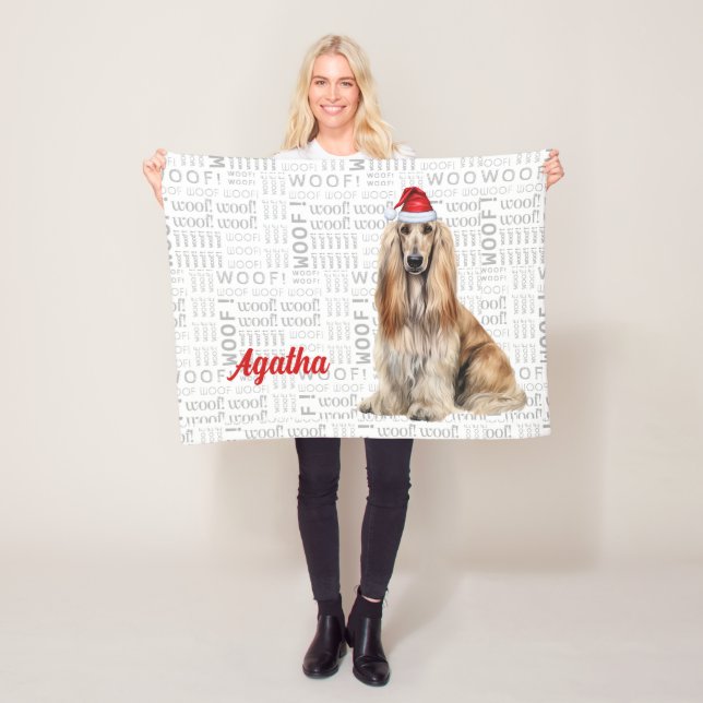 Cute Afghan Hound Dog with Name Christmas Holiday Fleecefilt (På plats)